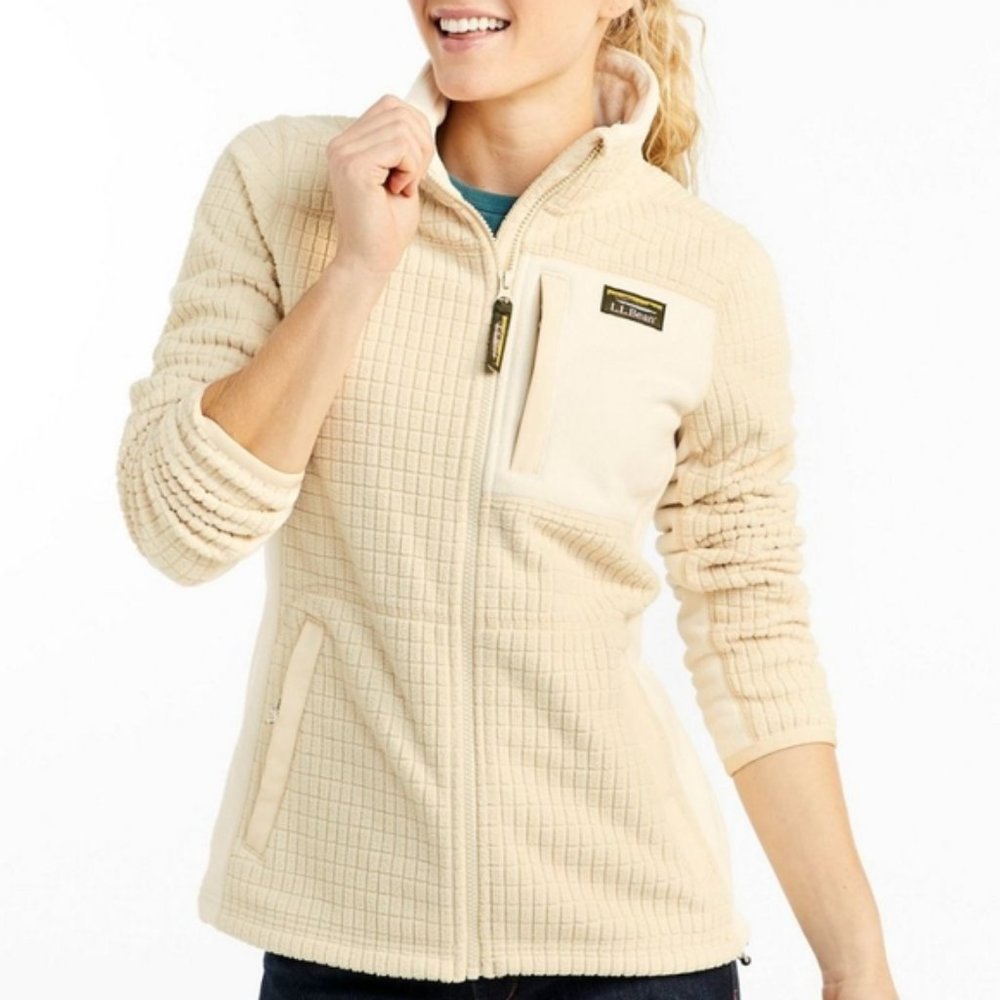 L.L. Bean Cream Mountain Classic Logo Windproof Fleece Zip Up Jacket